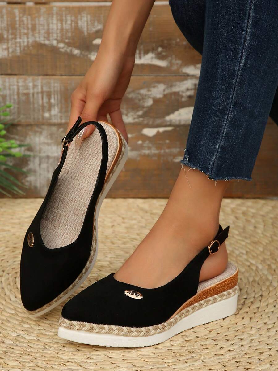 Women's Fashion Sexy Wedge Platform Shoes, Pointed Toe Color Block Splicing Shoe Upper, Mule Backstrap Design Sandals, Soft And Comfortable Woven Rope Soles, High Waterproof Platform With Adjustable Buckle, Elegant Fairy Style Shoes