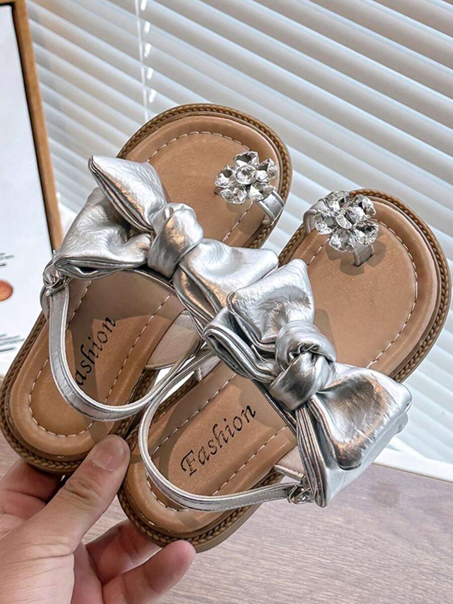 Girls' Popular Fashion Pearl Lace Up Outdoor Slide Sandals, Soft And Comfortable
