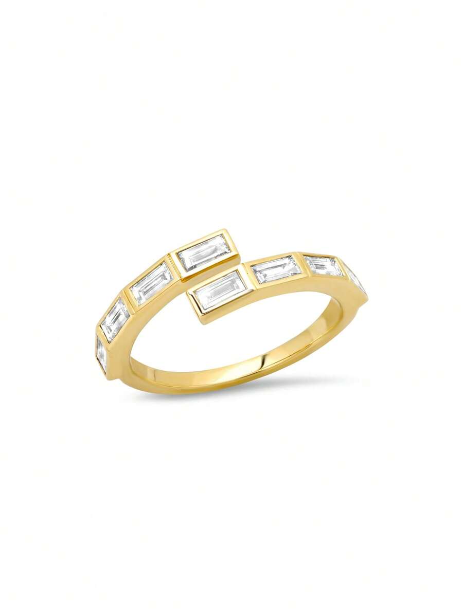 Ewell Unique Elegant High Quality 925 Sterling Silver 18k Gold Plated Zirconia Baguette Wrap Rings For Women Daily Wear