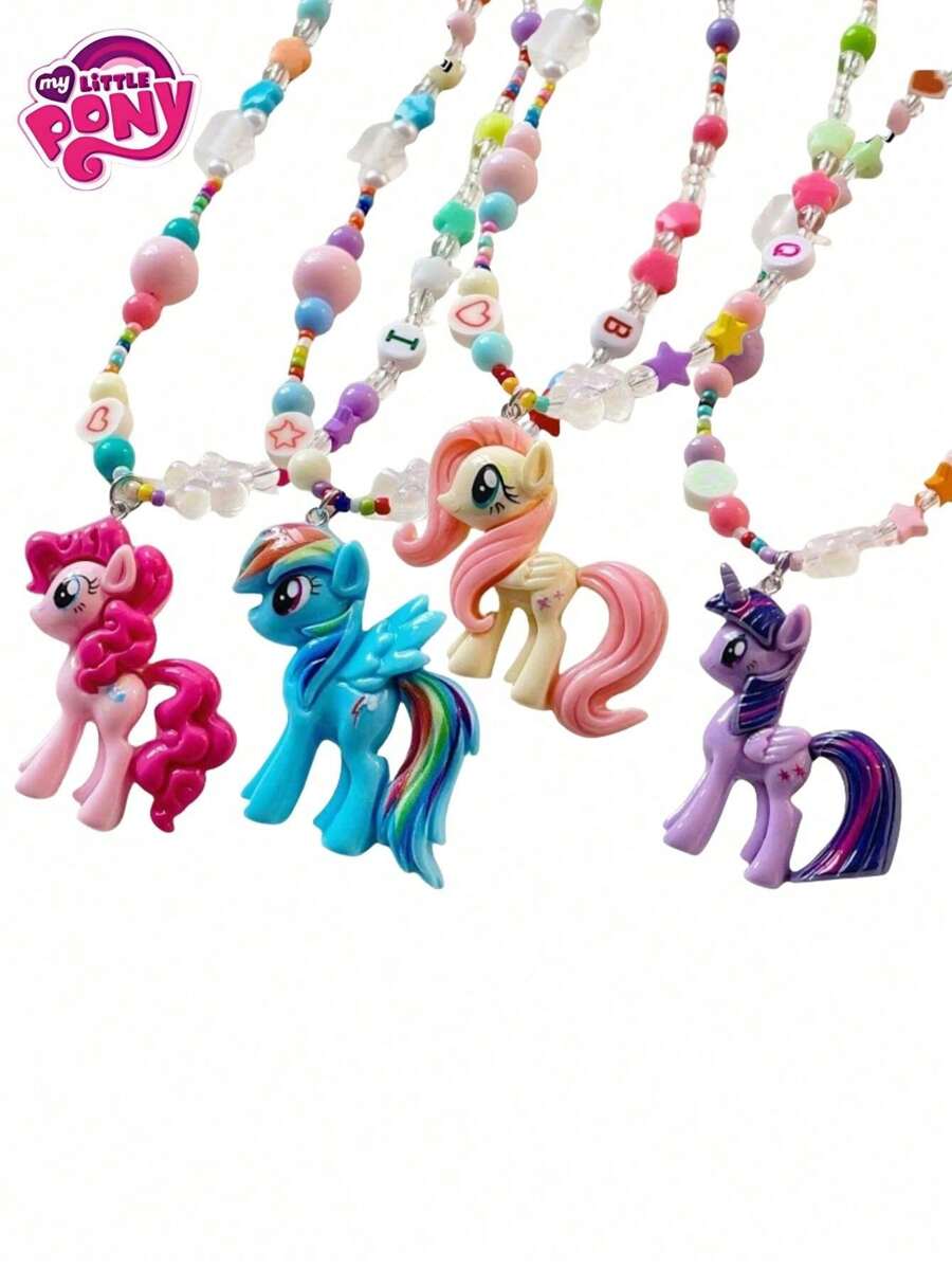 MY LITTLE PONY 1 pezzo Collana con perline colorate, pendente da principessa dolce con cartone animato in pesca e viola, scelta ideale per scuole e uffici, regalo perfetto per giovani per compleanni, Natale e inizio scuola, adatta per feste di compleanno, regali per amici, regali, decorazioni, arredamento casa, regali di San Valentino, San Valentino, matrimonio estivo in spiaggia, forniture scolastiche, decorazione camera