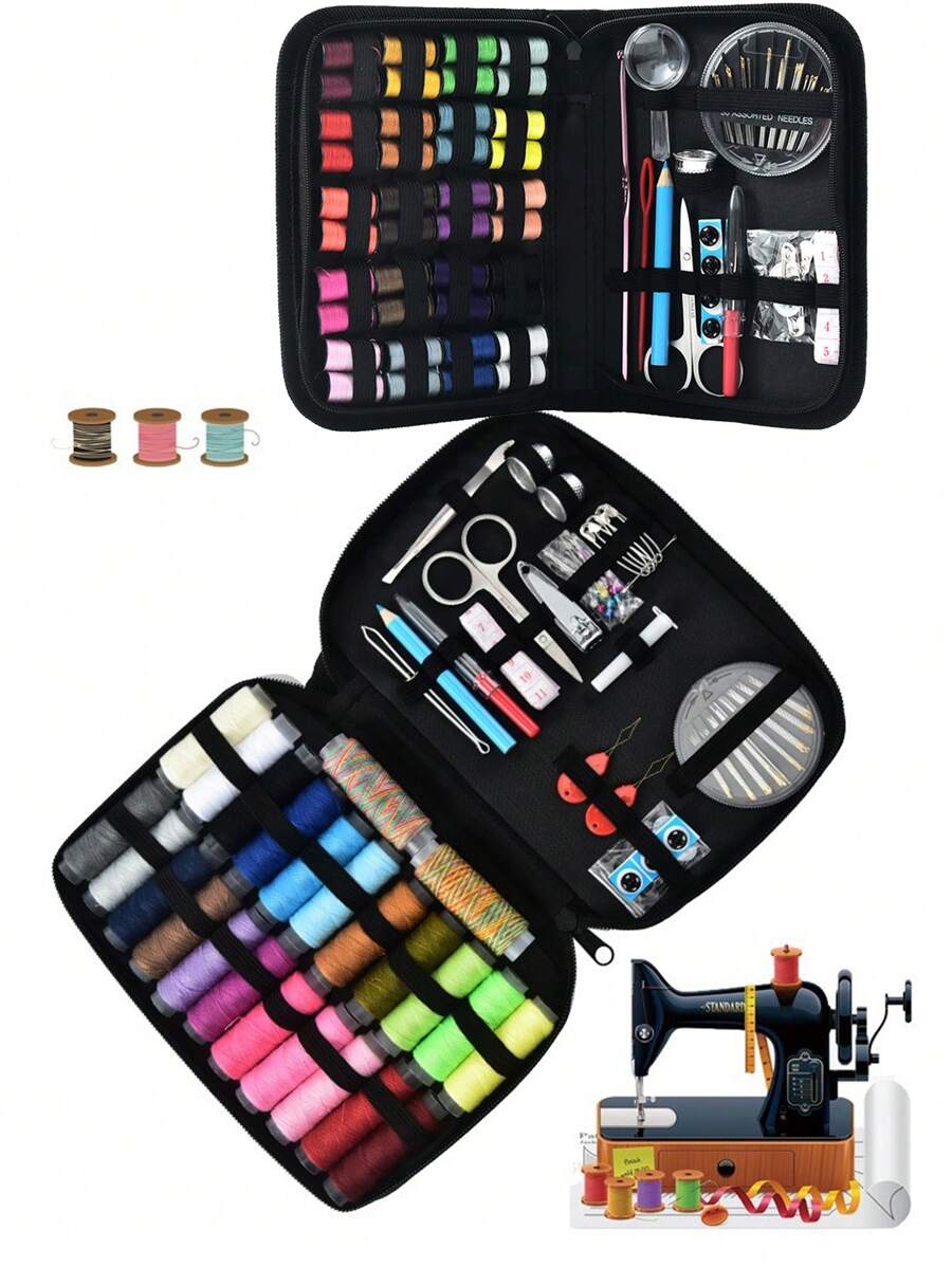 1 zestaw przenośnego zestawu do szycia DIY, domowe pudełko do szycia z nicią do szycia (losowy kolor)