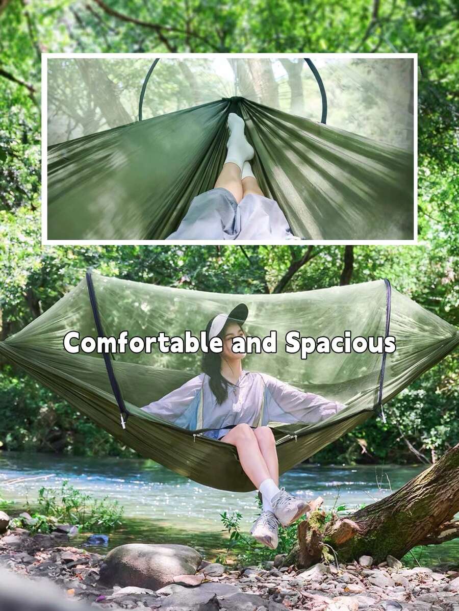 86.6 Inch X 39.4 Inch Single-Person Outdoor Hammock, Automatically Unfolds Quickly, Lightweight And Foldable For Easy Carrying, Includes Mosquito Net, Camping Poles, Anti-Tip Nylon Swing Chair, Suitable For Outdoor Backpacking, Beach, Backyard, Patio And Hiking