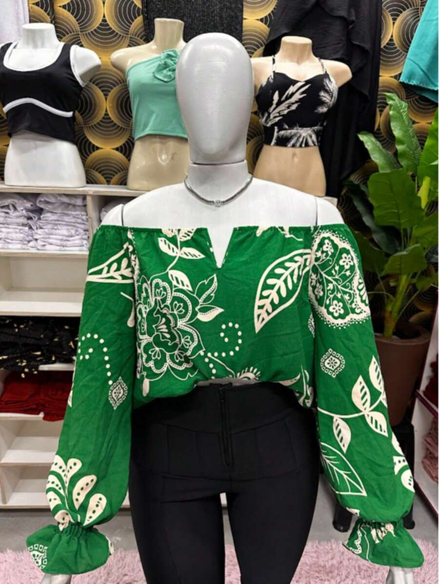 Blusa Plus Size Manga Longa Estampada