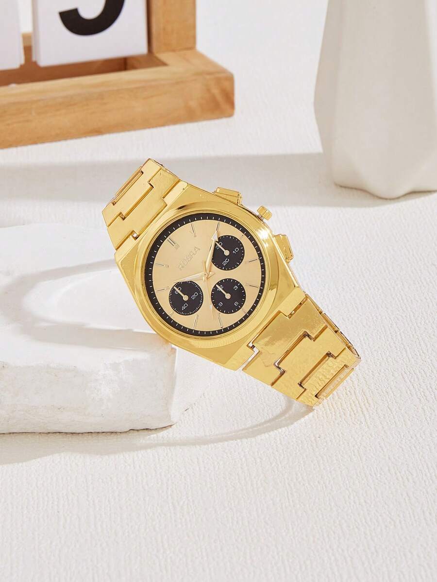 1 Peça Relógio de Pulso Quartz Simples com Mostrador Verde e Caixa Tom Prata para Homens
