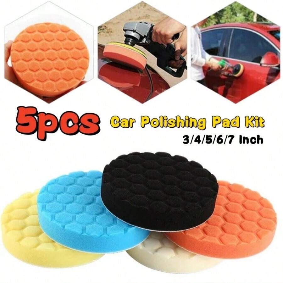 3/4/5/6/7 Zoll 5 Stück Auto Polierpad Set, selbstklebende Polierschwamm Scheiben für Auto Poliermaschine Bohrgerät, Strandutensilien, Strandaccessoires, Pool Schwimmhilfe