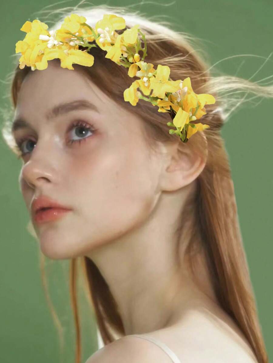 1 buc bentiță florală Halo pentru primăvară și vară, accesoriu de păr cu coroană Halo pentru mirese, petreceri, nunți, fotografii pe plajă, festivaluri, Ziua Recunoștinței, zile de naștere, festivaluri, cadou ideal, coroane, diademă, ghirlandă de păr, viță de vie, accesoriu de păr, cercel de păr, lucruri școlare, toamnă