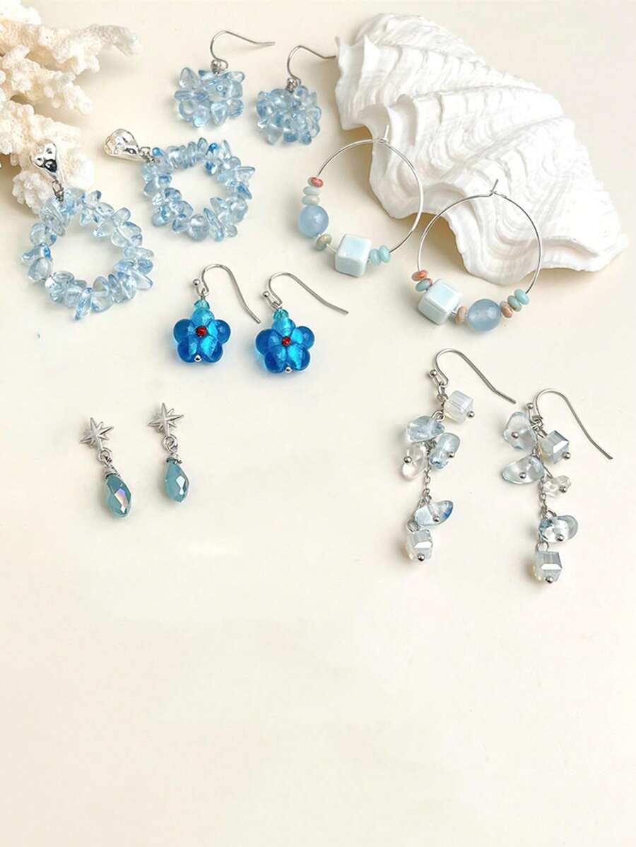 Boucles d'oreilles en bijoux de sel de mer bleu, correspondant aux bijoux pour vacances d'été, convenant pour le port quotidien et les vacances à la plage