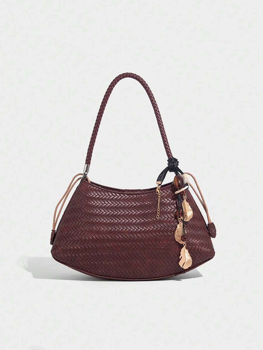 1 pezzo Borsa a spalla in pelle PU da donna, borsa a tracolla fatta a mano in stile vintage, stile