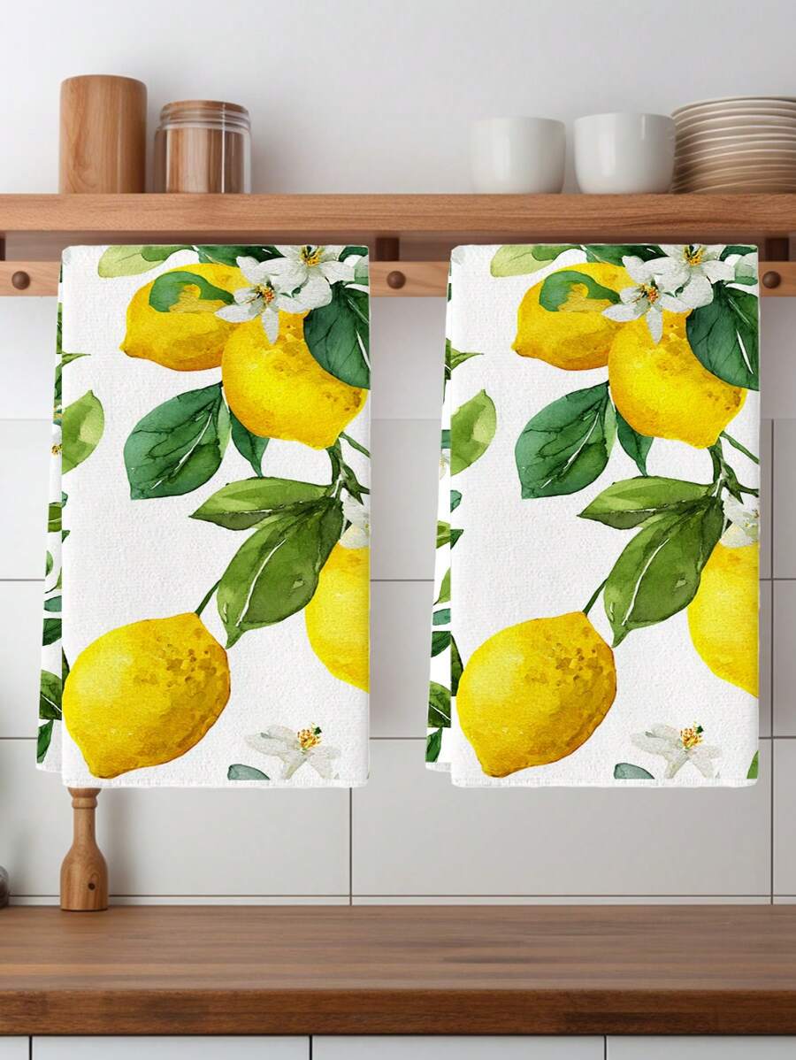 2 paños para platos, toallas de platos de microfibra con tema de limón, paños de cocina súper absorbentes y suaves de secado rápido, para hornear, cocinar y limpiar, para el hogar, la cocina y el restaurante, suministros de cocina