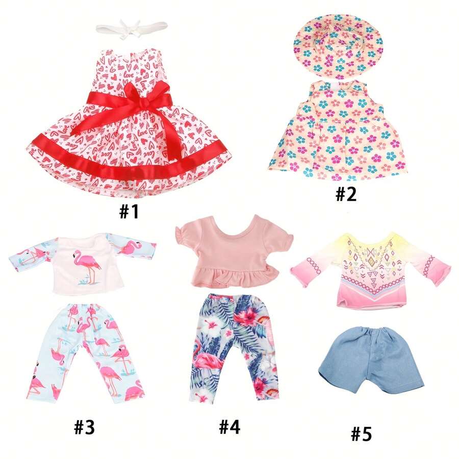 5 Piece Set Of Dresses And Pants For 18-Inch Dolls, Includes Bow, Cherry Blossom, And Phoenix Print Dress, Perfect Gift For Holidays, Birthday, Graduation For Little Girls (Doll Not Included)