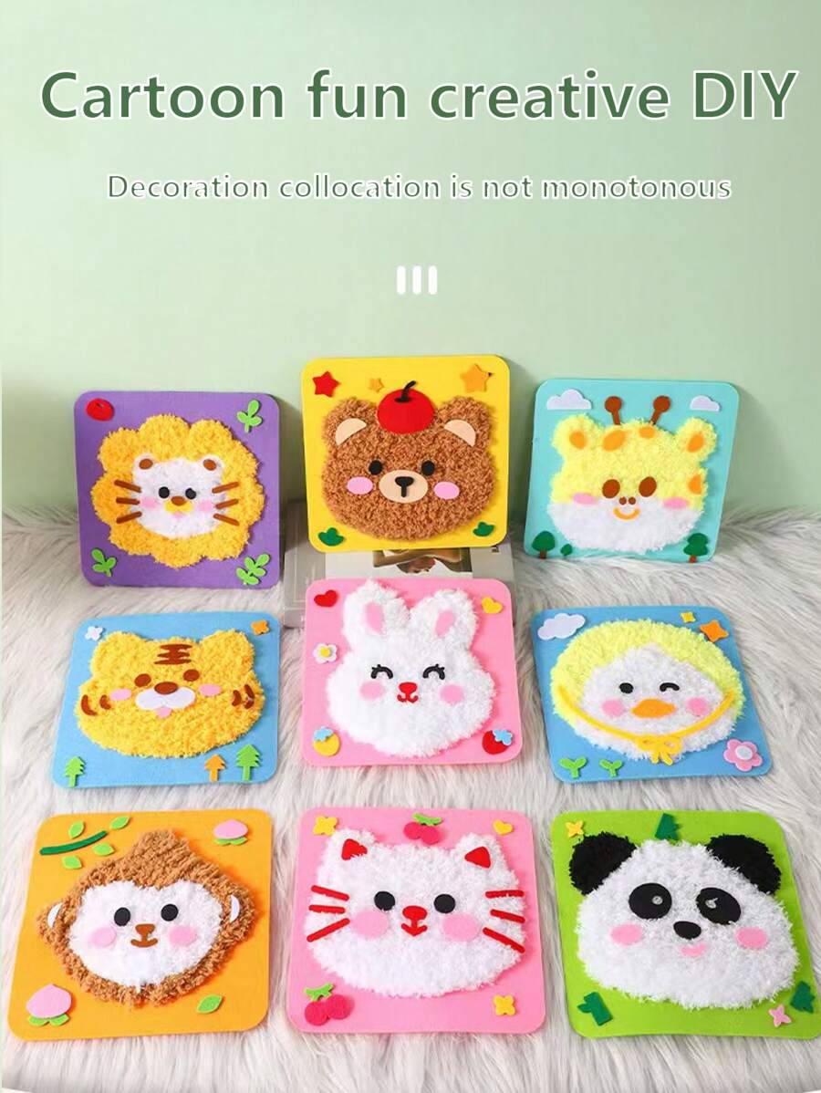 1 pièce Peinture artisanale en laine tricotée, autocollants de matériel de fabrication d'animaux de bande dessinée, le meilleur cadeau d'anniversaire pour les garçons et les filles, accessoire de couleur aléatoire, cadeaux de Noël, cadeaux de fête