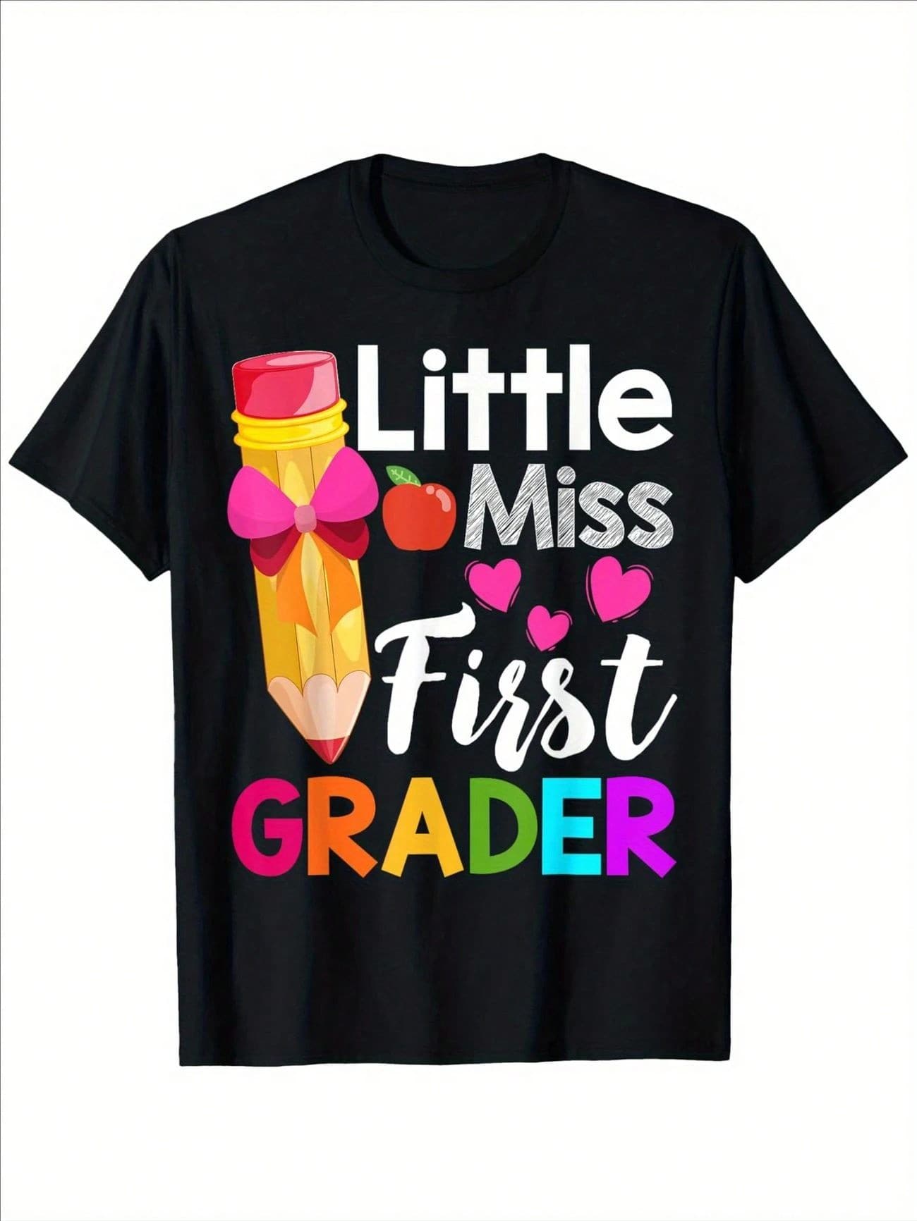 Little Miss 1st Grader T-Shirt – Black Cotton First Day Of School Tee For Boys & Girls, Casual Short Sleeve With Colorful Lettering, Perfect Gift For Youngsters, Youngsters School Apparel | Vibrant Youngsters Shirt | Cotton Material