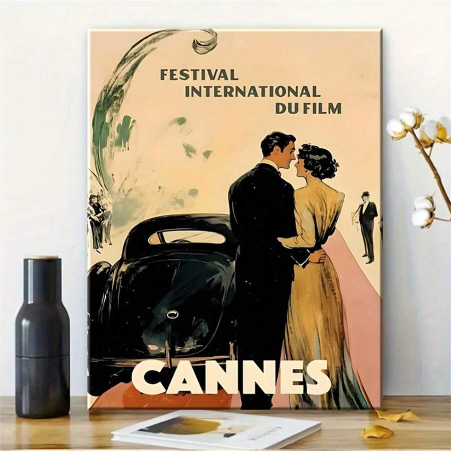 1 Piece Of Cannes Film Festival Vintage Poster Wall Art Painting Frameless Canvas Printing, Suitable For Traditional And Modern Style Home Decoration In Living Rooms, Bathrooms, Bedrooms, Kitchens, And Home Offices. Canvas Art Wall Decoration Is Perfect For Room Decoration