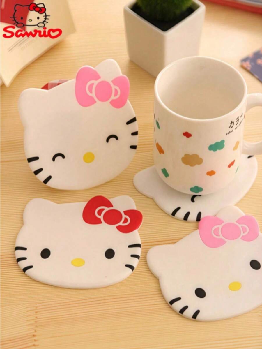 Sanrio Sanrio Cartoon Coasters, Hello Kitty Cat Silicone Non-Slip Cup Mats, Bowl Pads, Heat Insulation Pads, Party Favors, Tabletop Decor Coasters
