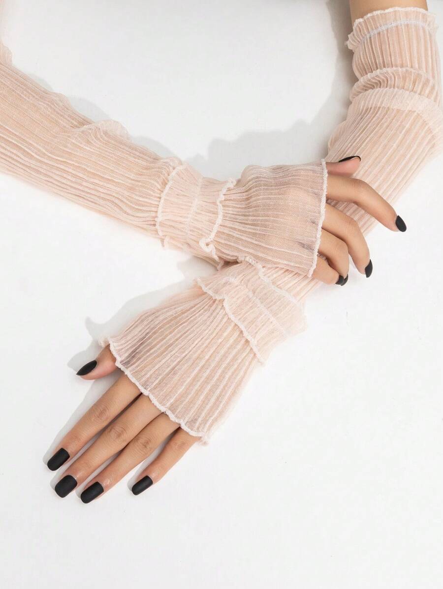 1 Paar Haute Couture Stil geraffter einfarbiger Langhandschuhe, geeignet für den täglichen Gebrauch
