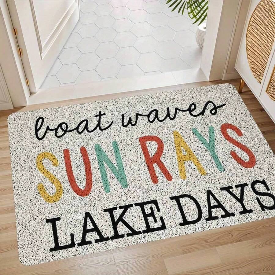 Summer Boat Waves Sun Rays Door Mat, Decorative Indoor Outdoor Patio Entry Front Door Mat, Lake Welcome Mat Decor, Lake House Gifts For Women, Nylon Back To School
