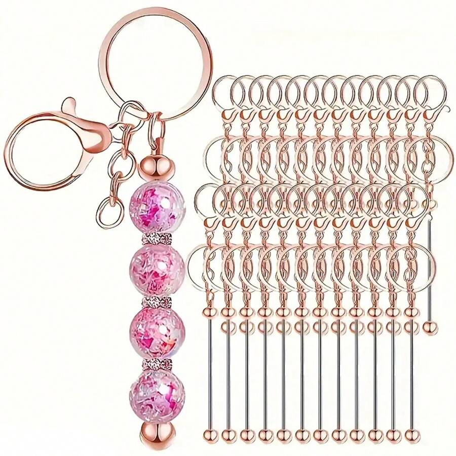 4/8/12/20pcs(No Beads) Beaded Key Chain Kits, Metal Blank Beaded Key Chain DIY Accessories, For Pendant, Jewelry Making, Gift