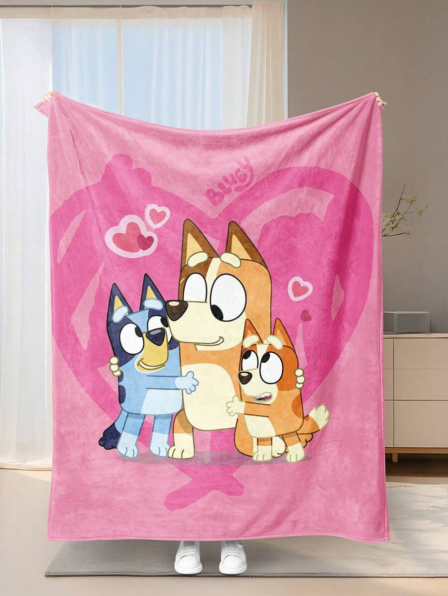 Bluey Bluey 1pc Cartoon Throw Blanket, Bluey And Mother Pattern Throw Blanket, Skin-Friendly And Soft Nap Blanket, No Shedding And Easy Care, Office Siesta Lap Blanket, Minimalist Home Textile, Perfect For Sofa, Bedroom, Living Room, Office, Travelling, Suitable For All Seasons, Excellent Holiday Gifts, Machine Washable, Digital Printing, Back To School