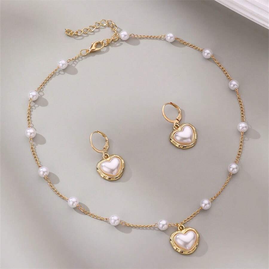 1pc Necklace & 1 Pair Earrings Fashion Elegant Simple Faux Pearl & Starfish Shell Design Jewelry Set, Suitable For Beach, Travel, Holiday, Summer Wear