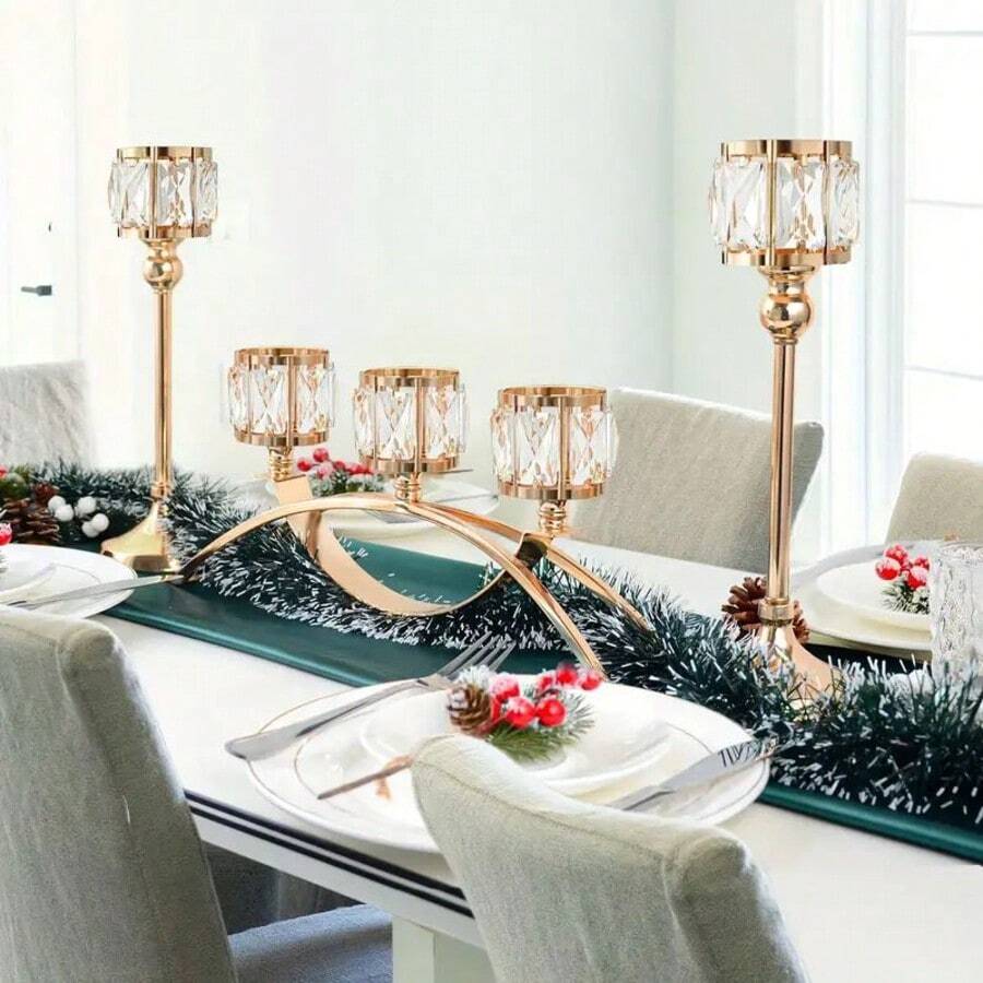 1pc 3-Arm Crystal Candle Holder, Arch Style Candle Stand, Home & Wedding Decor, Restaurant, Cabinet Display, Perfect Gift For Mother, Girlfriend, Room Decoration