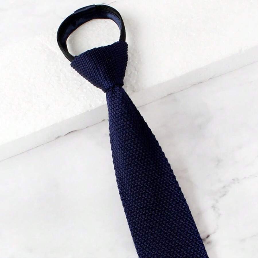 Corbata de punto a rayas con cabeza plana, ajustable, suave y sin nudos, corbata automática con cremallera como accesorio para traje de chico