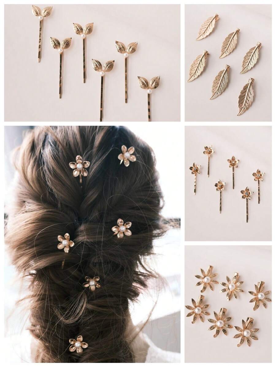 6 Stücke minimalistische Metall Blumen- & Blatt-Haarspangen, süße Haaraccessoires geeignet für Hochzeiten, den Alltag, Partys, Geburtstage