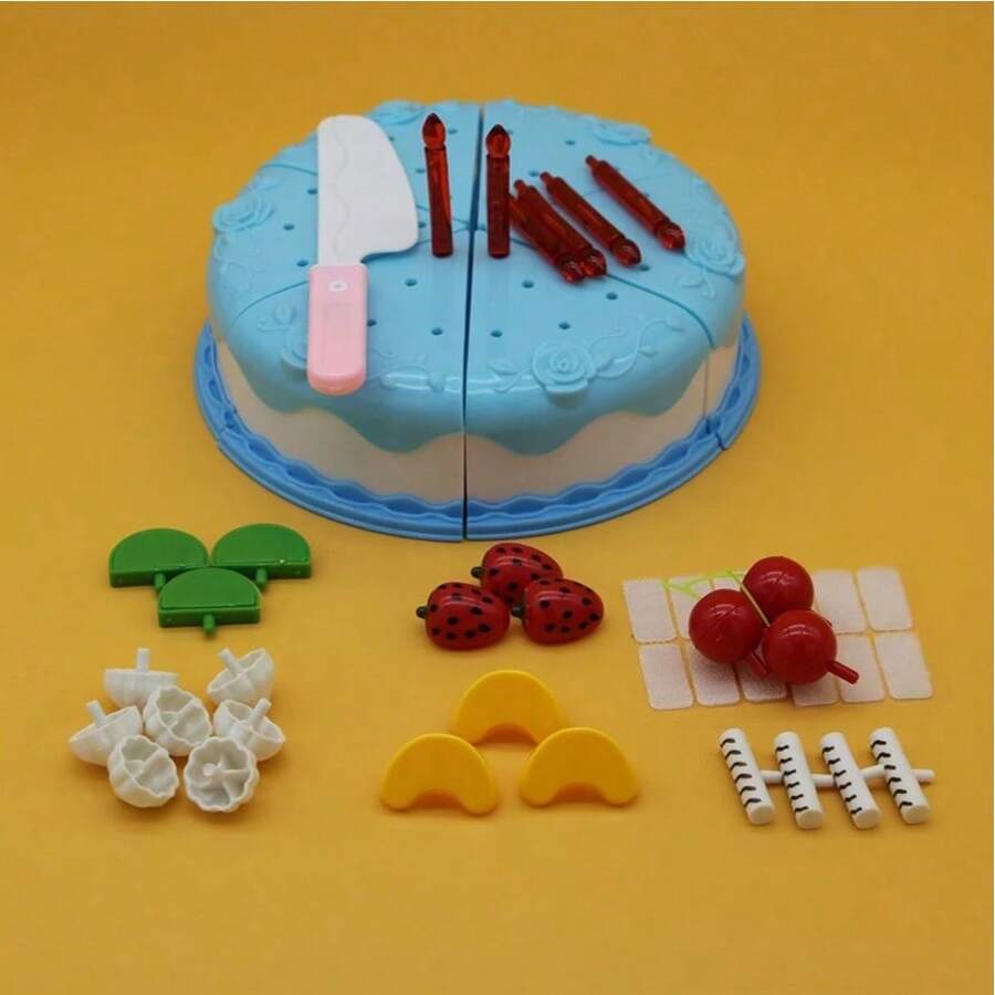 1 Set ABS Kinder Geburtstagskuchen Spielzeug, realistische traditionelle Geburtstagskuchen, Obst- und Süßigkeitenscheiben Spielzeug Sets, Geburtstags- und Weihnachtsgeschenke, Kunststofflebensmittel, Holzküchen Spielzeug, Holzlebensmittel Spielzeug