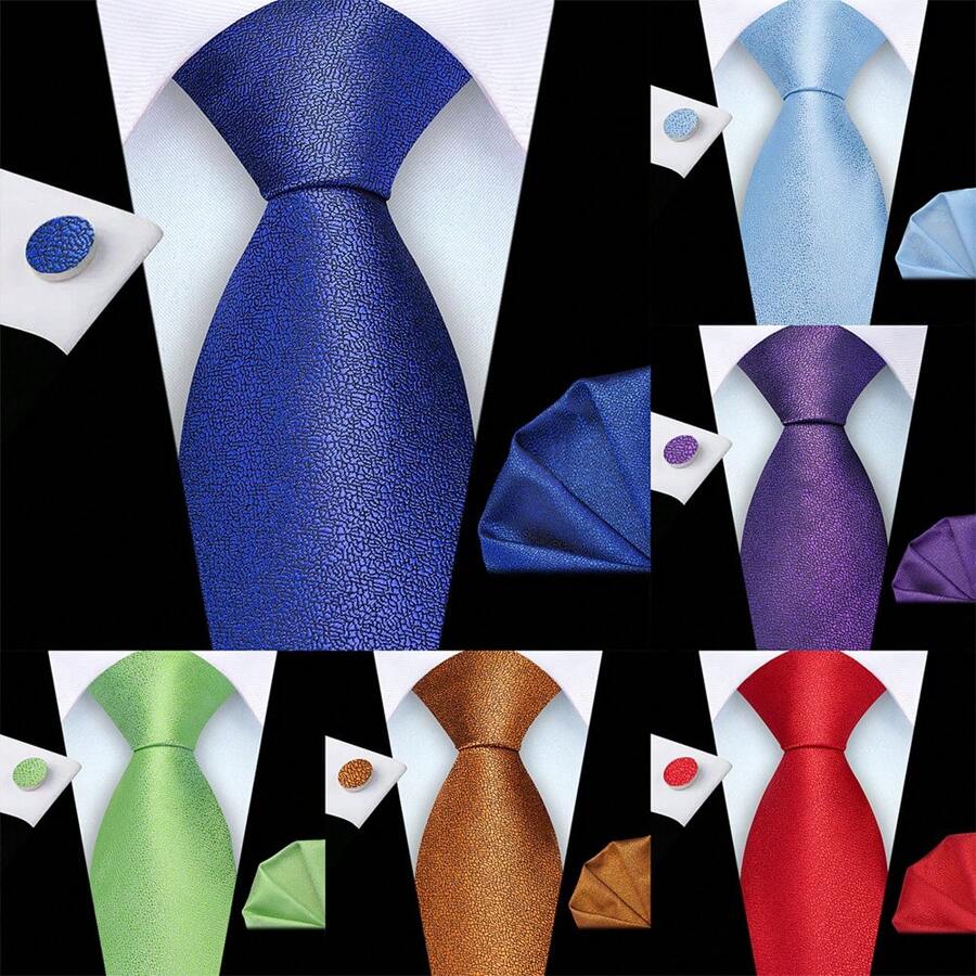 3pcs/Set 8cm Width Solid Cracked Pattern Necktie, Handkerchief, Cufflink Men's Tie Set, High Quality Classic Fashion Business Casual Tie Set, Men's Wedding Accessories, Family/Christmas/Father's Day Gift