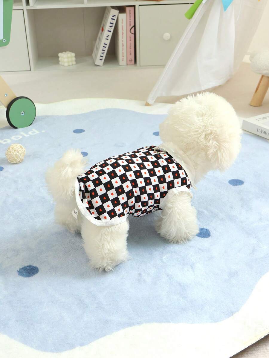 1 pieza Camisa con bloque de color transpirable, diseño de cuello y estampado de corazón, ropa para perros pequeños, argolla para correa, ligera para verano