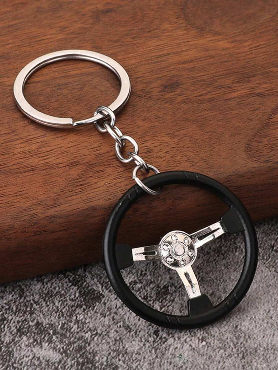 1 pièce Porte-clés en alliage de zinc en forme de volant de couleur contrastée, convient pour les accessoires de voiture toutes saisons, les pendentifs de sac, les sacs à dos pour l'école