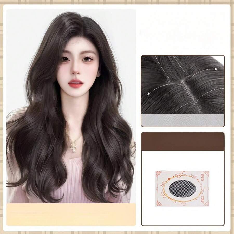 Peluca de cabello largo y ondulado de verano, cabello largo y rizado con efecto de ambiente de viento, simulación de cabello humano con raya al medio, juego de peluca completa