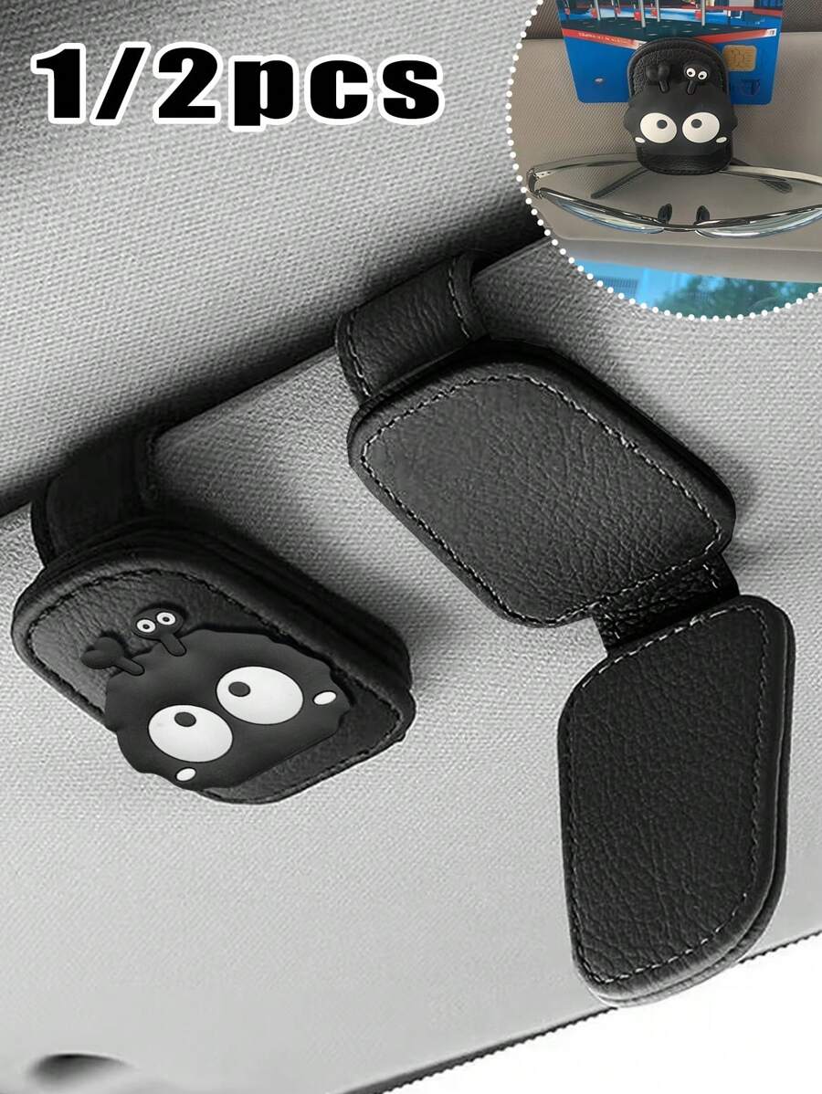 1/2pcs Magnetic Car Sunshade Glasses Clip - Cute Coal Design, Multi Functional Car Glasses Clip, Strong Magnetic Bracket For Fashionable Glasses, Sunshade Storage Glasses Clip, Car Interior Accessories, Car Accessories | Fantastical Design | Safe Magnetic Bracket, Fashionable Car Glass Bracket.