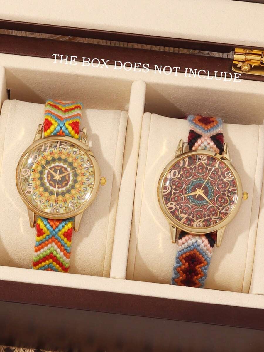 2pcs Fashionable Simple Women's Lovers Watch, Round Antique Bohemian Quartz Cloth Band Watch, Sisters Lovers Watch, Suitable For Holiday, Holiday And Daily Wear, Is The Best Gift For Women Lovers.