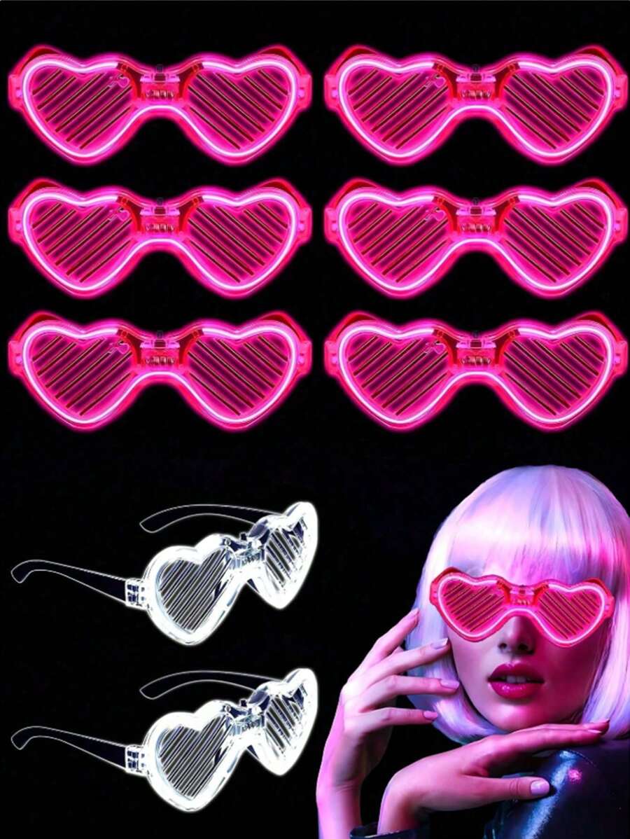 Gafas con forma de corazón con LED para suministros de fiesta en la oscuridad, gafas de sol con forma de corazón con LED, gafas luminosas, suministros de fiesta que brillan en la oscuridad, gafas con LED neón que brillan, gafas con LED para suministros de fiesta que brillan en la oscuridad, gafas de sol brillantes, suministros para fiestas al por mayor, fiestas de carnaval, Hawái, temporada de graduación, decoraciones para fiestas de cumpleaños, suministros para fiestas solteras