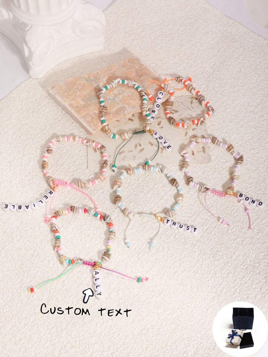Customizable Bohemian Beach Style Natural Shell & Bead Braided Bracelet, Adjustable Size, Customizable Names, Phrases, Dates - Great Gift For Birthday, Anniversary, Valentine"S Day For Boyfriend/Girlfriend