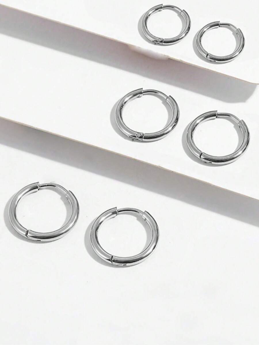 6 Peças/Conjunto Brincos de Argola em Formato de Círculo em Aço Inoxidável, Brincos Minimalistas de Moda em Tom Dourado/Prateado para Homens e Mulheres, Estilo Boêmio, Adequado para Uso Diário