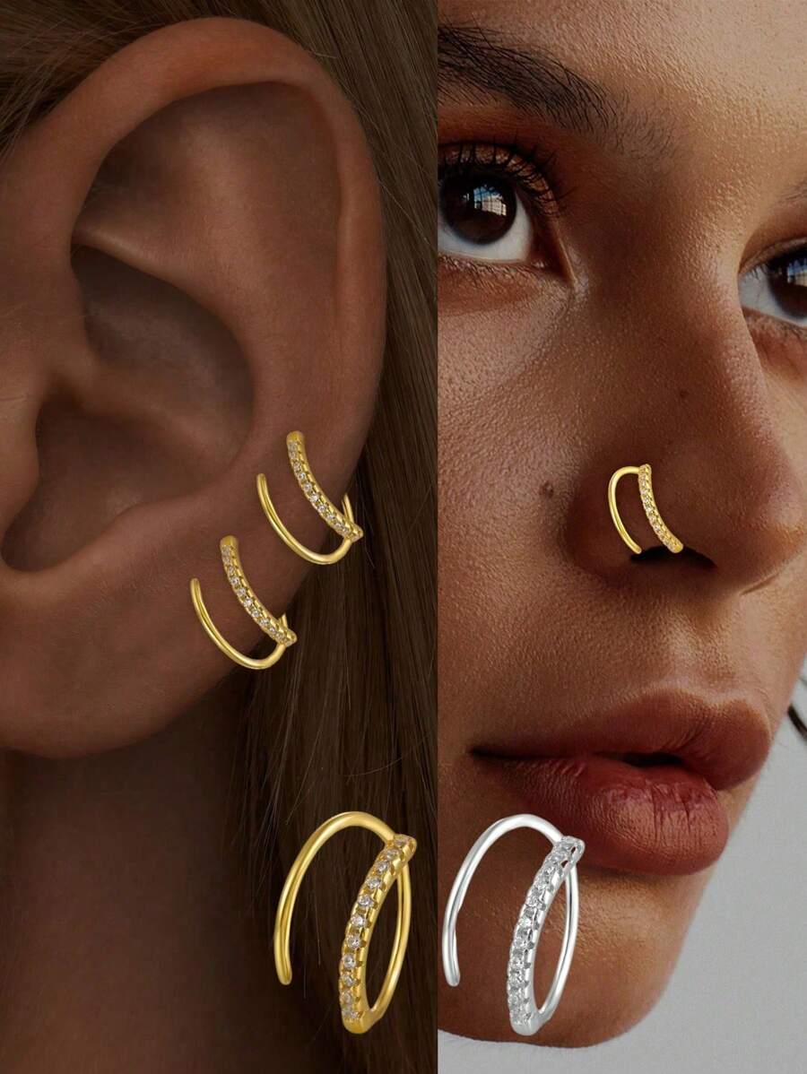 1 pièce 925 bague en argent sterling double anneau pour piercing de nez, boucles d'oreilles minuscules en anneau pour femmes, anneau de piercing de nez pour femmes, bijoux de piercing de nez