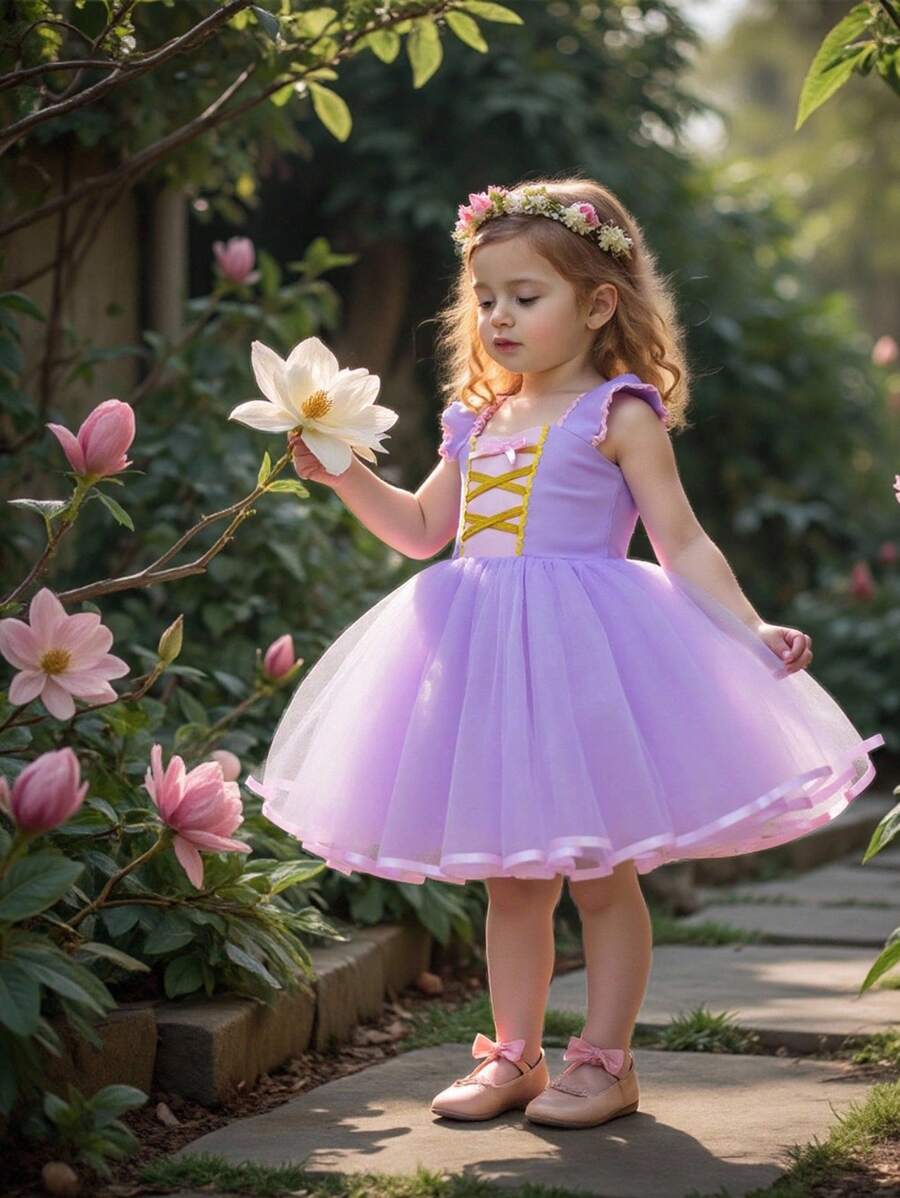Vestido de tul morado para bebés niñas, perfecto para fiestas de juegos de rol, reuniones, actuaciones y ocasiones formales