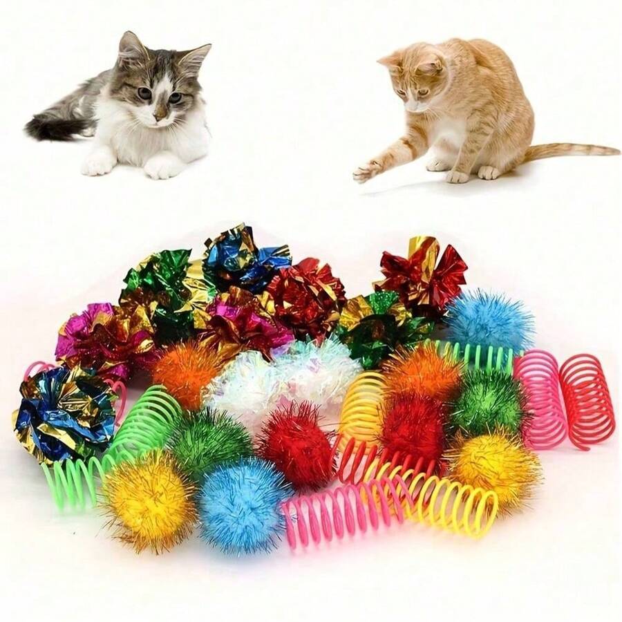 Juguetes para gatos, paquete de 30 juguetes interactivos para gatos que incluyen bolas de arruga para gatos, bolas brillantes para gatos, resortes en espiral para la mayoría de los gatos