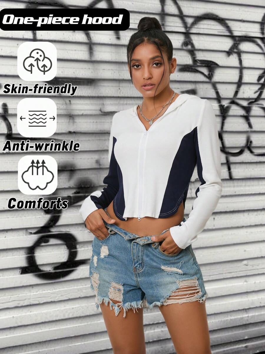 Sudadera con capucha con diseño de doble cremallera para uso urbano y al aire libre para mujeres