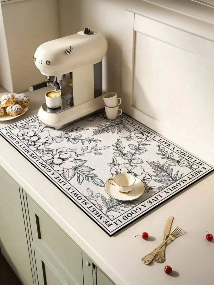 1pc Coffee Mat - Hide Stain Absorbent Rubber Backing Quick Dry Mat For Kitchen Counter Coffee Bar Accessories Dish Drying Mat For Coffee Maker Coffee Maker Coffee Pot Espresso Maker