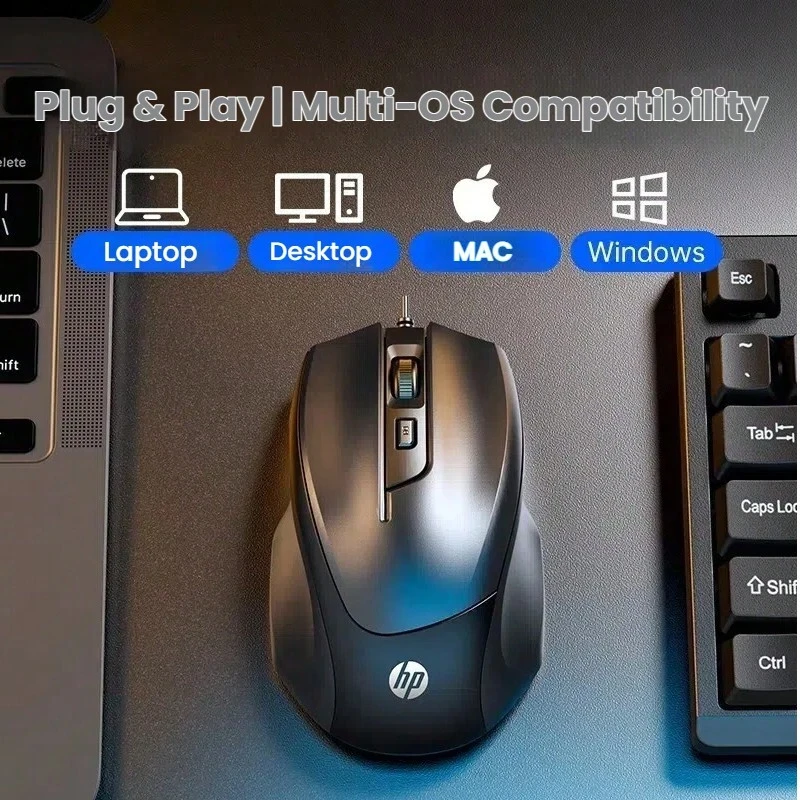 HP M150 Silent Mouse Kabelgebundenes USB-Geschäftsbüro-Spiel Universelles ergonomisches Design Laptop-Desktop-Peripheriegerät Langlebiges schwarzes Soundmodell