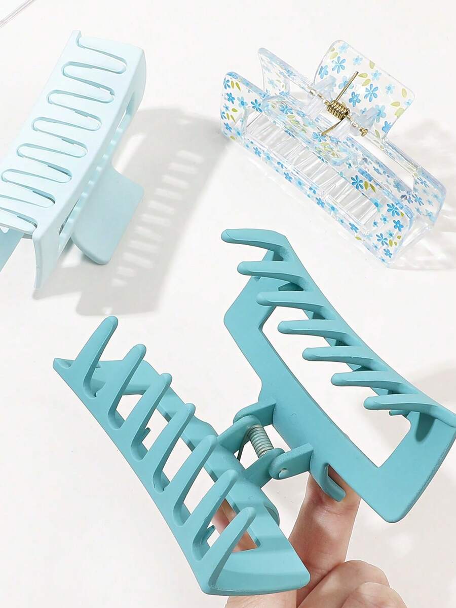 1pc Women's Hair Accessory (3 Colors Available), Summer Sky Blue Series Solid Ditsy Floral Transparent Ombre Print Square Hair Claw Medium, Afternoon Tea, Sweet & Hair Clip