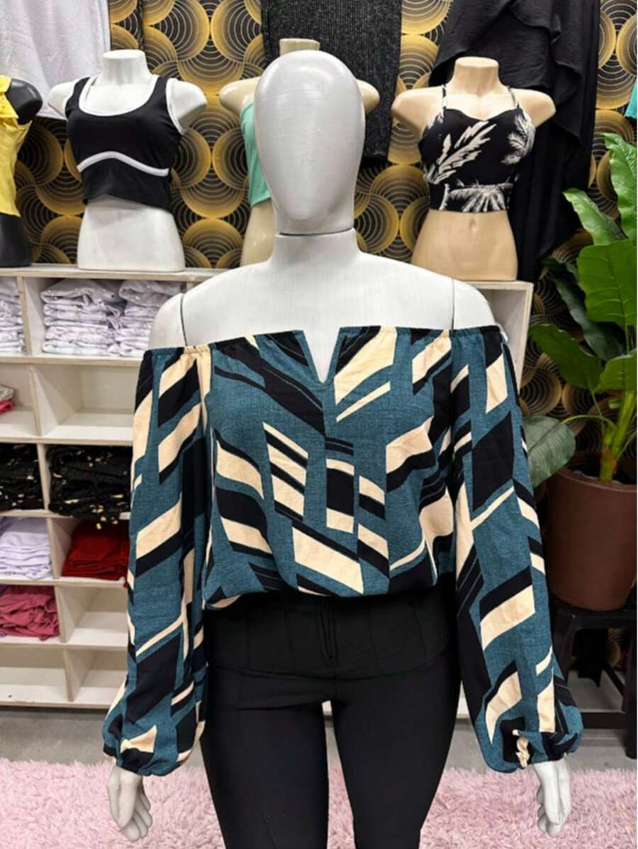 Blusa Plus Size Manga Longa Estampada