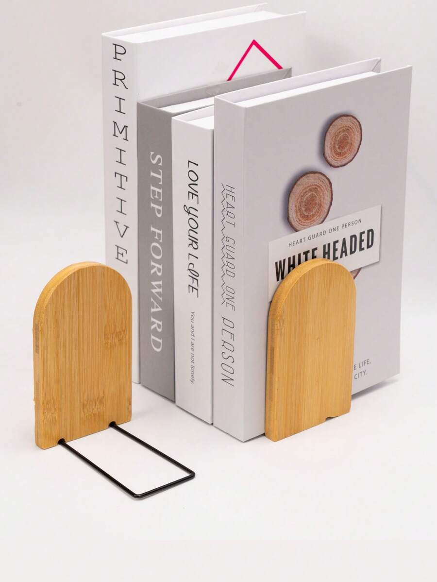 2Pcs Wood Bookends,Non-Skid Bookend For Shelves,Heavy Duty Bookends,Book Stand For Books/CDs