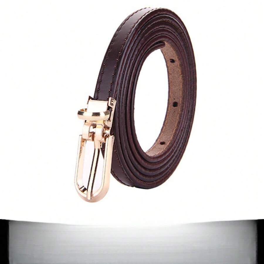 Cinturón fino anudado de piel de vaca Versión coreana de la hebilla de alfiler dorado de cuero con falda cinturón fino de moda simple con cinturón de pantalón decorativo femenino