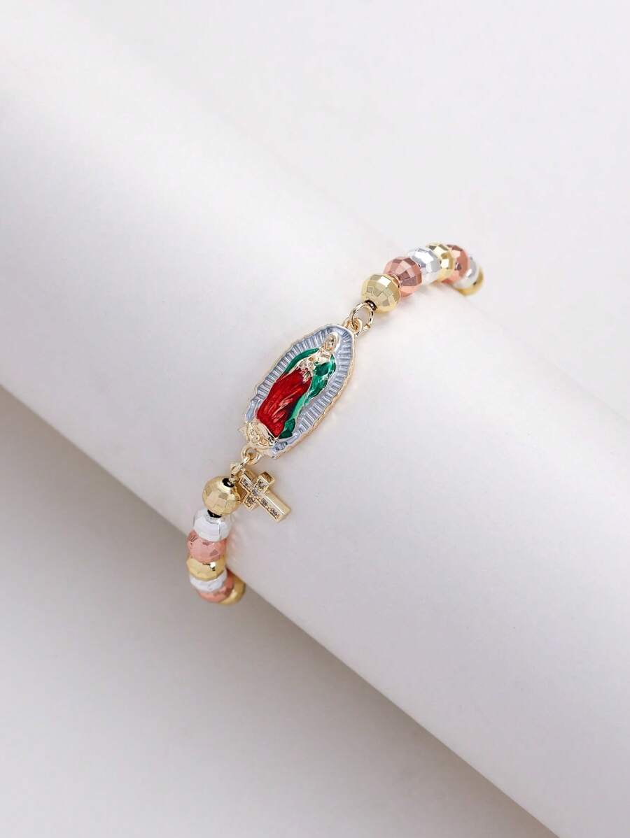 1 Peça Pulseira de Contas de Cobre Feita à Mão Clássica com Destaque para a Santa Morte, Ótima como Presente para Amigos ou Uso Diário/Festivo para Mulheres