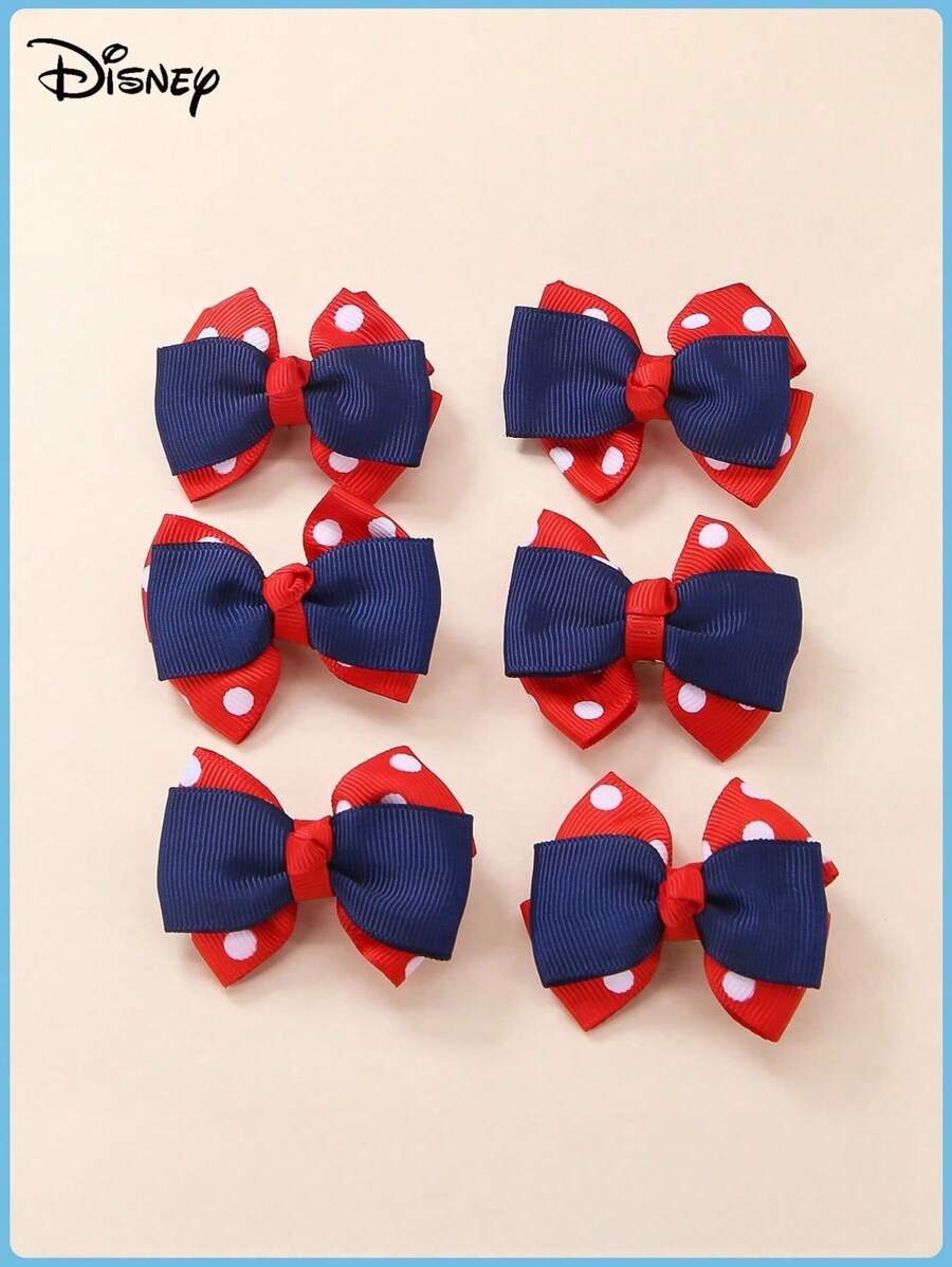 Disney 6 piezas de pinzas para el cabello con lazo a lunares rojos de Disney para niños, accesorios de pelo lindos de princesa, pinzas para flequillo de niña pequeña para uso diario