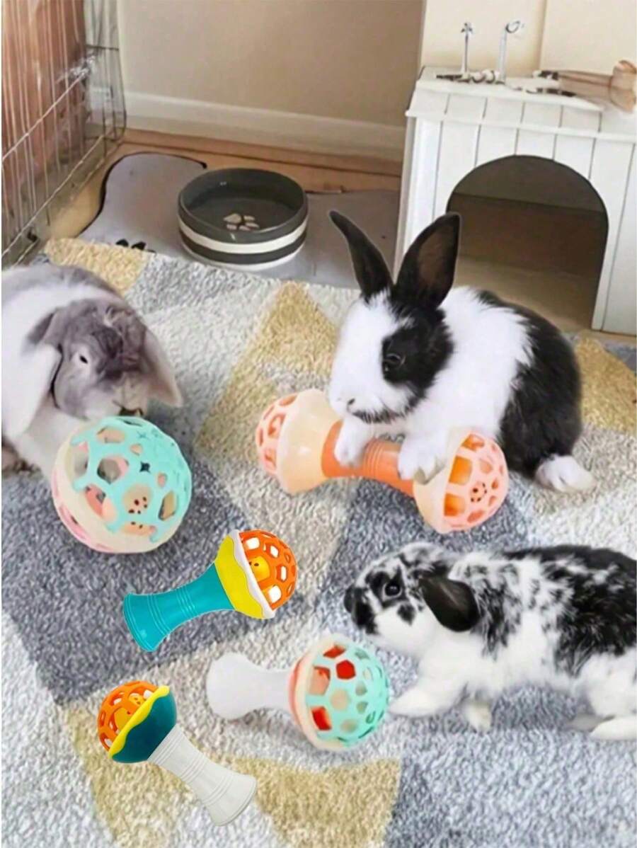 1 Set Of 3 Rabbit Interactive Toys With Bells - Plastic Ball Toy Set, Safe For Small Pets, Suitable For Mice, Rabbits, Guinea Pigs And Chinchillas