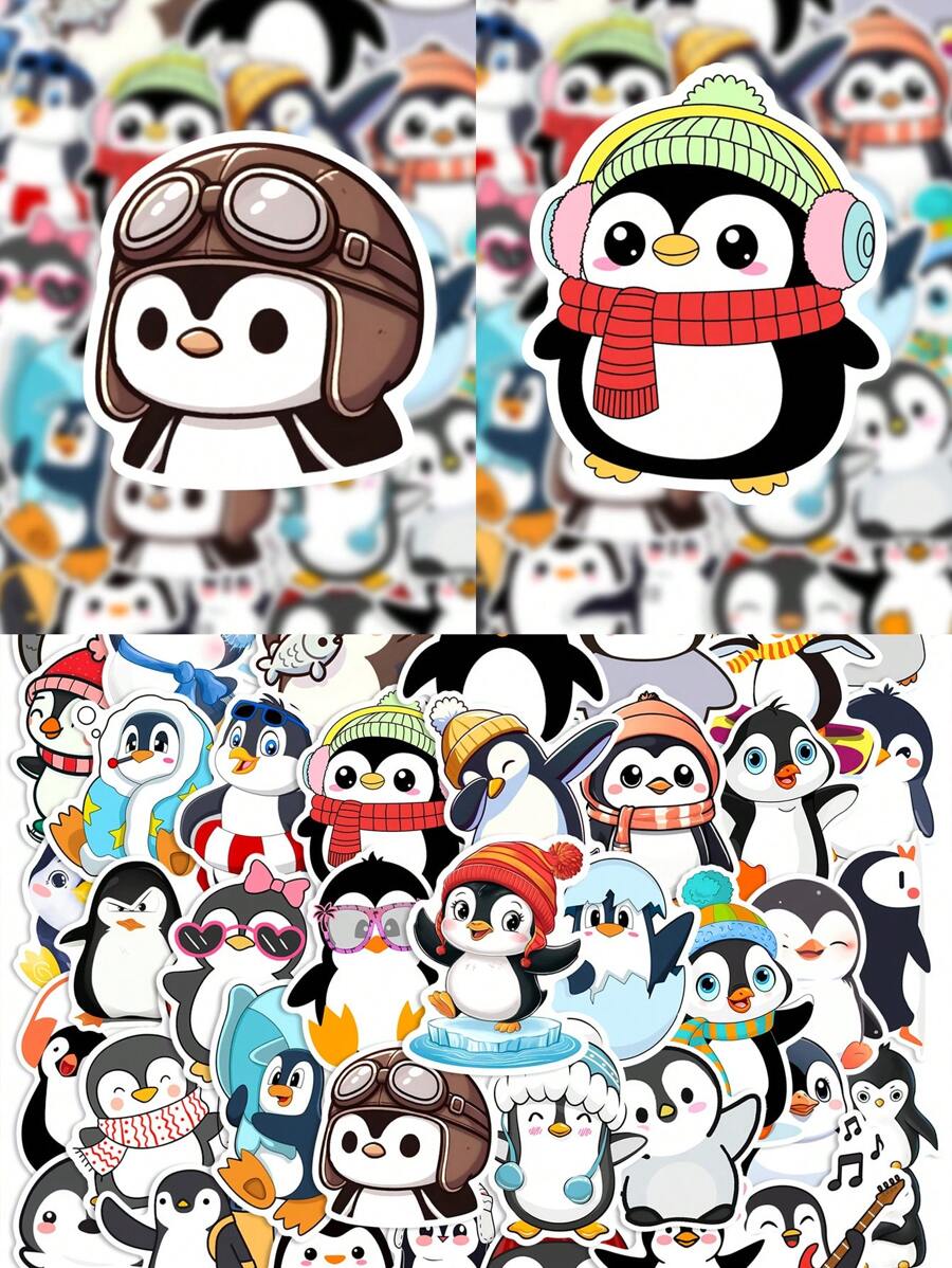 50pcs Penguin Doodle Cartoon Animal Pattern Cute DIY Stickers, Waterproof For Skateboard, Mobile Phone Case, Luggage, School Supplies,Back To School